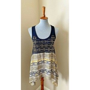 Vocal Women's Size Medium Black Gold Studded Semi-Sheer Sleeveless Tunic Top